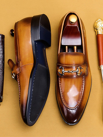 メンズ ホースビットローファー 本革 ポインテッドトゥ スリッポン ドレスシューズ