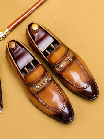 メンズ ホースビットローファー 本革 ポインテッドトゥ スリッポン ドレスシューズ