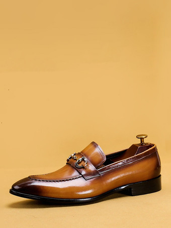 メンズ ホースビットローファー 本革 ポインテッドトゥ スリッポン ドレスシューズ