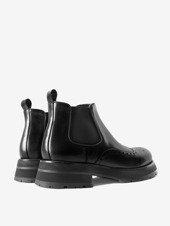 メンズ チェルシーブーツ チャンキーソール ラウンドトゥ レザー ブローグブーツ 身長アップ アンクルブーツ