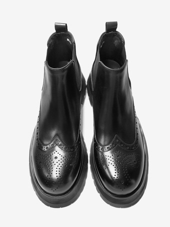 メンズ チェルシーブーツ チャンキーソール ラウンドトゥ レザー ブローグブーツ 身長アップ アンクルブーツ