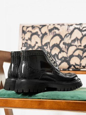 メンズ チャッカブーツ ラウンドトゥ チャンキープラットフォーム レザー アンクルブーツ