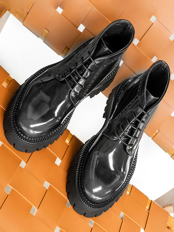 メンズ チャッカブーツ ラウンドトゥ チャンキープラットフォーム レザー アンクルブーツ