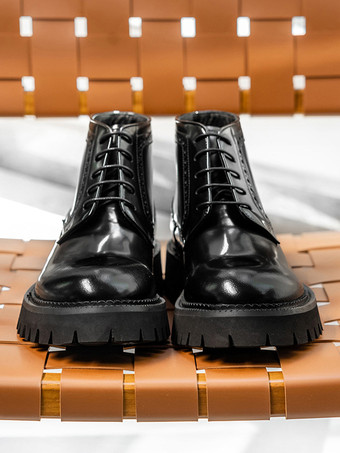 メンズ チャッカブーツ ラウンドトゥ チャンキープラットフォーム レザー アンクルブーツ