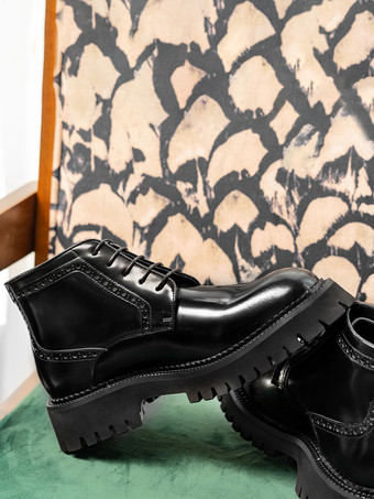 メンズ チャッカブーツ ラウンドトゥ チャンキープラットフォーム レザー アンクルブーツ