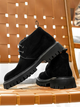 メンズ チャッカブーツ チャンキーソール ラウンドトゥ スエードレザー アンクルブーツ