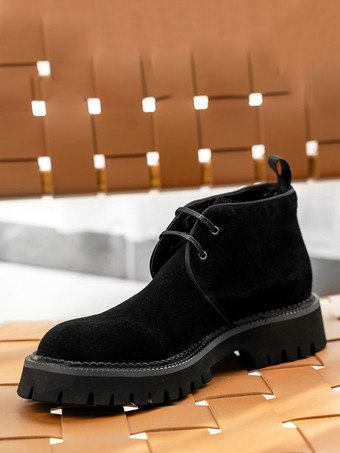 メンズ チャッカブーツ チャンキーソール ラウンドトゥ スエードレザー アンクルブーツ