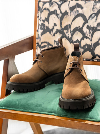 メンズ チャッカブーツ チャンキーソール ラウンドトゥ スエードレザー アンクルブーツ