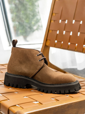 メンズ チャッカブーツ チャンキーソール ラウンドトゥ スエードレザー アンクルブーツ