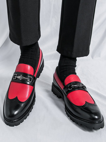 メンズ ホースビットローファー コントラストカラー ブラック＆ホワイト スリッポン ウィングチップシューズ