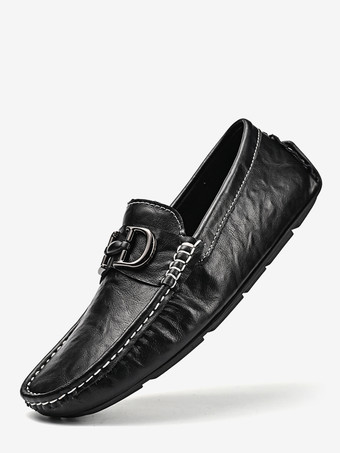 ブラック メンズ ホースビットローファー レザー スリッポン デッキシューズ