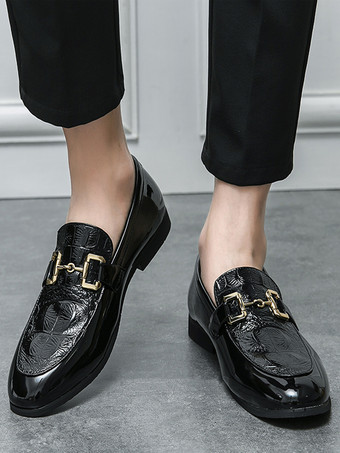 メンズ ホースビットローファー スリッポン パテントレザー ラウンドトゥシューズ