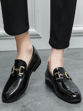 メンズ ホースビットローファー スリッポン パテントレザー ラウンドトゥシューズ