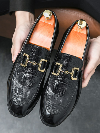 メンズ ホースビットローファー スリッポン パテントレザー ラウンドトゥシューズ