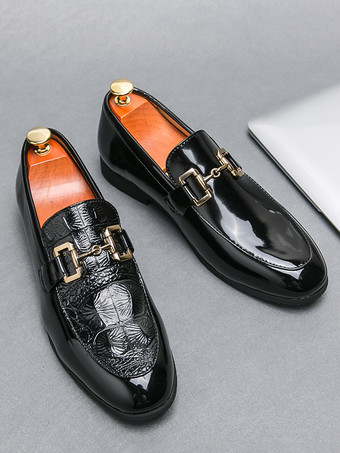 メンズ ホースビットローファー スリッポン パテントレザー ラウンドトゥシューズ