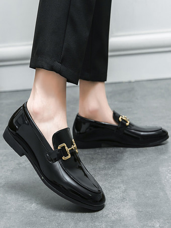 メンズ ホースビットローファー スリッポン パテントレザー ラウンドトゥシューズ