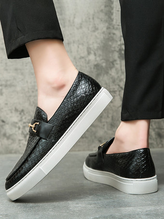 メンズ ホースビットローファー スリッポン フィッシュパターン ラウンドトゥ チャンキーシューズ