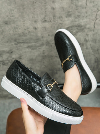 メンズ ホースビットローファー スリッポン フィッシュパターン ラウンドトゥ チャンキーシューズ