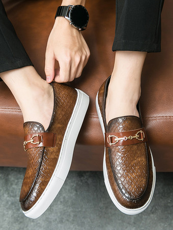 メンズ ホースビットローファー スリッポン フィッシュパターン ラウンドトゥ チャンキーシューズ