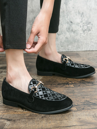 メンズ ホースビットローファー スリッポン スエードレザー ポインテッドトゥシューズ