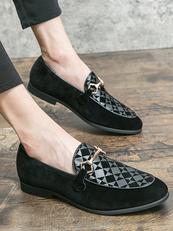 メンズ ホースビットローファー スリッポン スエードレザー ポインテッドトゥシューズ