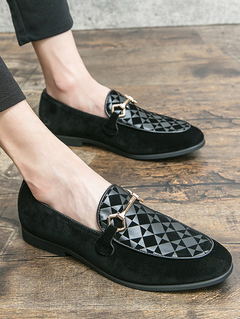 メンズ ホースビットローファー スリッポン スエードレザー ポインテッドトゥシューズ