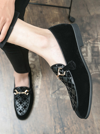 メンズ ホースビットローファー スリッポン スエードレザー ポインテッドトゥシューズ