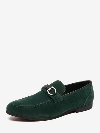 グリーン メンズ ホースビット ローファー ローヒール スリッポン スエードレザーシューズ
