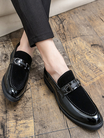 メンズ ホースビットローファー パテントスプライス スエードレザー スリッポン チャンキーシューズ