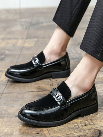 メンズ ホースビットローファー パテントスプライス スエードレザー スリッポン チャンキーシューズ