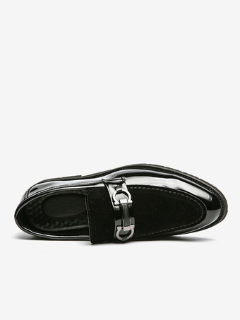 メンズ ホースビットローファー パテントスプライス スエードレザー スリッポン チャンキーシューズ