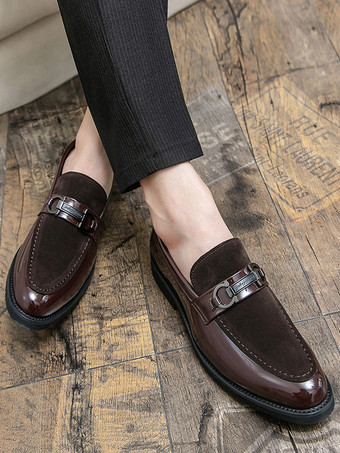 メンズ ホースビットローファー パテントスプライス スエードレザー スリッポン チャンキーシューズ