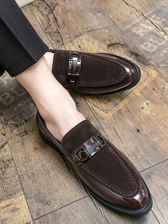 メンズ ホースビットローファー パテントスプライス スエードレザー スリッポン チャンキーシューズ