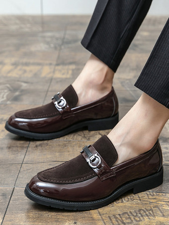 メンズ ホースビットローファー パテントスプライス スエードレザー スリッポン チャンキーシューズ