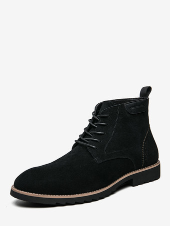 ブラック メンズドレスブーツ レースアップ スエードレザー 滑り止め アンクルブーツ