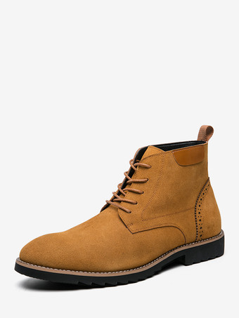 イエローメンズドレスブーツ レースアップ スエードレザー 滑り止め アンクルブーツ