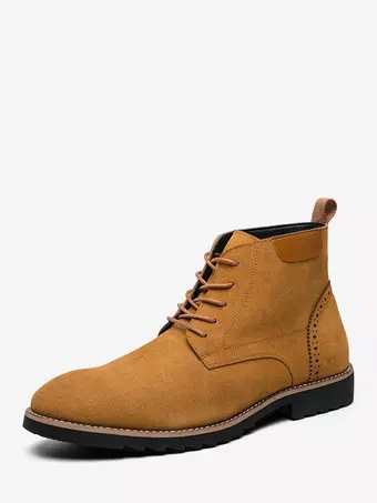 Mens Dress Boots Lace-Ups Suede Leather Non Slip Ankle Boots