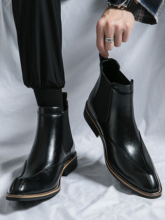 メンズ チェルシーブーツ レトロ ハイカット スリッポン レザー カジュアルシューズ