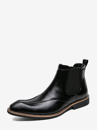 ブラック メンズ チェルシーブーツ レトロ ハイカット スリッポン レザー カジュアルシューズ