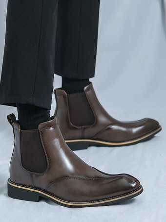 メンズ チェルシーブーツ レトロ ハイカット スリッポン レザー カジュアルシューズ