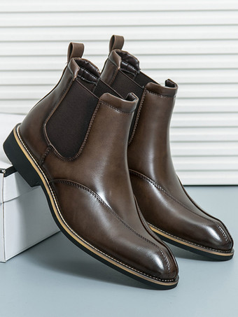 ディープブラウンメンズ チェルシーブーツ レトロ ハイカット スリッポン レザー カジュアルシューズ