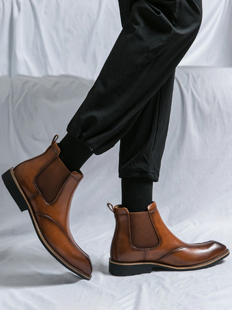 メンズ チェルシーブーツ レトロ ハイカット スリッポン レザー カジュアルシューズ