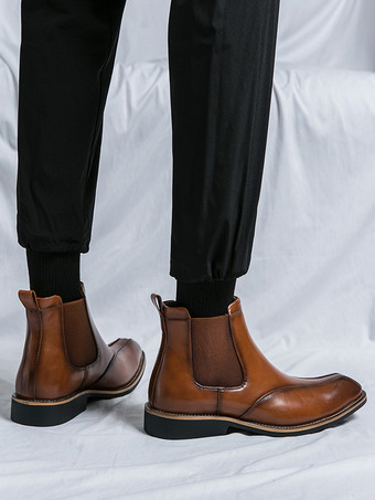 メンズ チェルシーブーツ レトロ ハイカット スリッポン レザー カジュアルシューズ