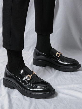 メンズ ホースビット ローファー スリッポン レザー チャンキー ラウンドトゥ シューズ