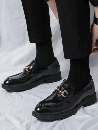 メンズ ホースビット ローファー スリッポン レザー チャンキー ラウンドトゥ シューズ