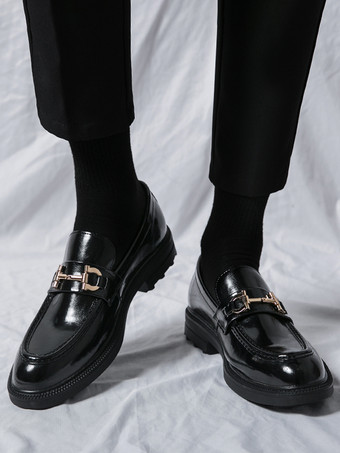 メンズ ホースビット ローファー スリッポン レザー チャンキー ラウンドトゥ シューズ