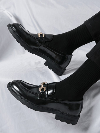 メンズ ホースビット ローファー スリッポン レザー チャンキー ラウンドトゥ シューズ