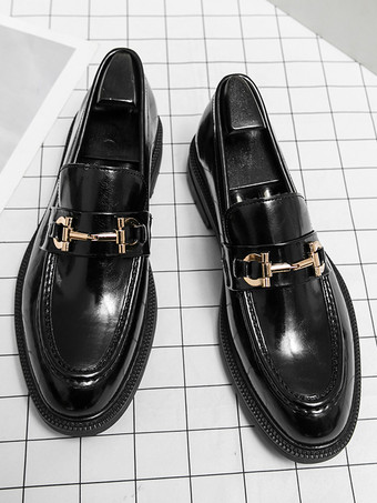 メンズ ホースビット ローファー スリッポン レザー チャンキー ラウンドトゥ シューズ