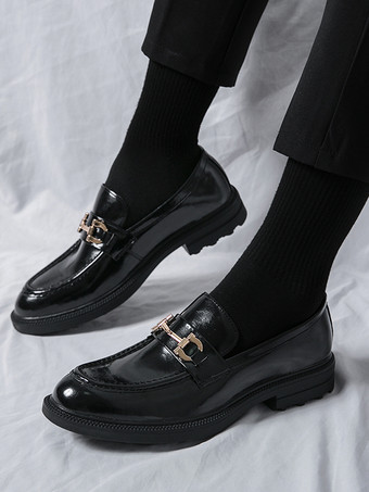 メンズ ホースビット ローファー スリッポン レザー チャンキー ラウンドトゥ シューズ