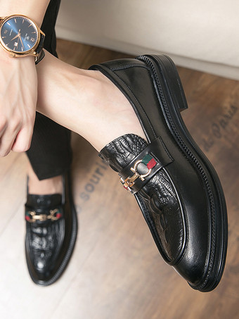 メンズ ホースビット ローファー スリッポン レザー チャンキー ラウンドトゥ シューズ